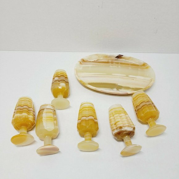 Set Mini Barware Stone Marble Ribbed Stripe Decor - Picture 4 of 11